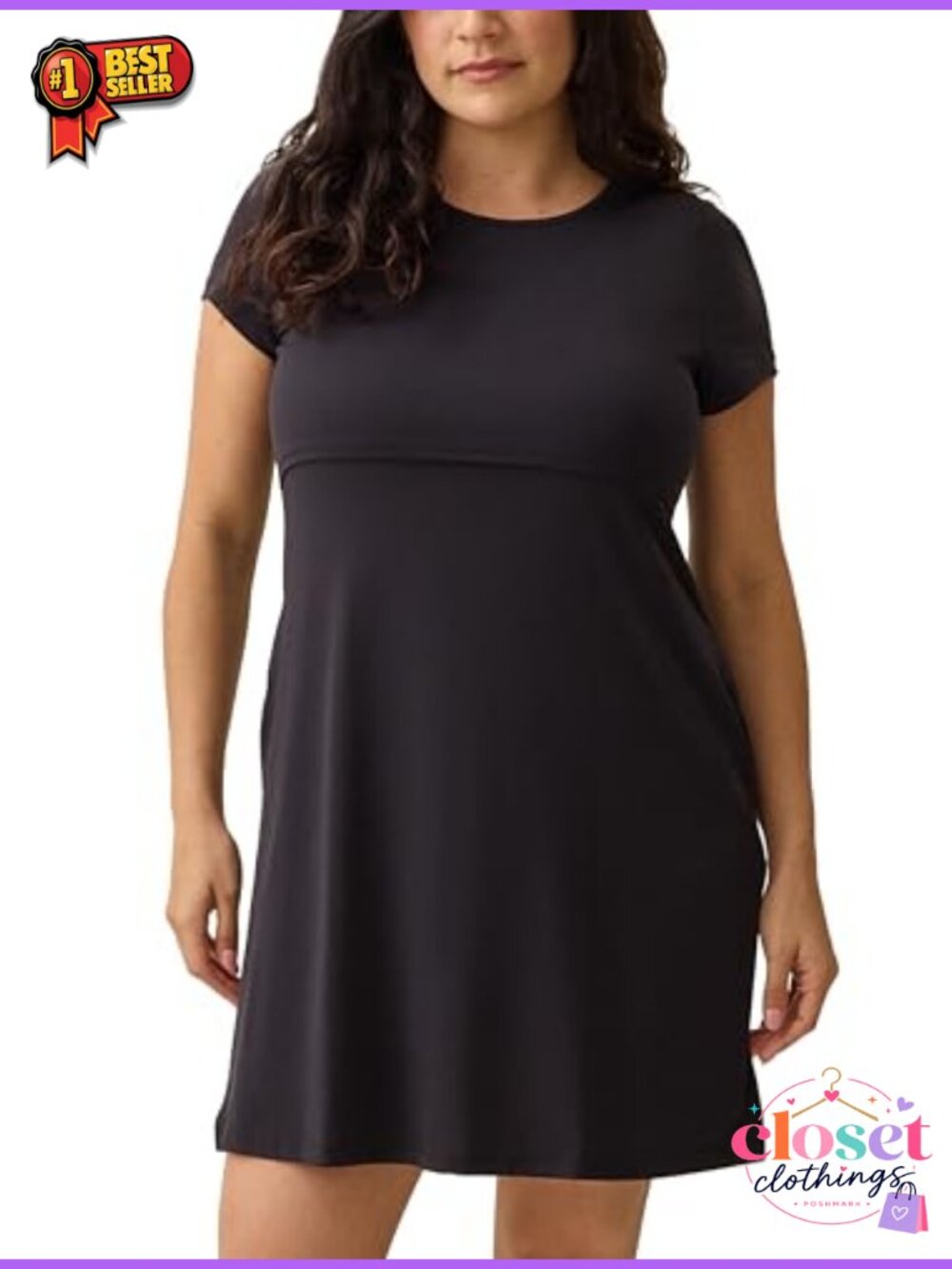 Maternity Nursing T-Shirt Dress Short Sleeve Stretch Breastfeeding